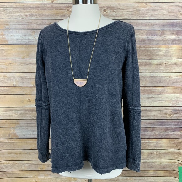 Free People Tops - Free People XS Gray Distressed Baby Doll Sweatshrt